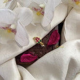 Vriksham Leaf Shape Jadau Kundan Nath-Red Green-Pearls-J3019